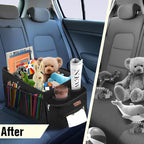 FUNNy elf Car Backseat Organizer for Cars, Collapsible Front Seat Organizer with 4 Cup Holders, Storage Pockets & Dividers, Passenger Seat Organizer for SUV, Truck, Sedan