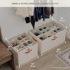 OrganiHaus Large Shoe Storage Bin for Closet, Shoe Organizer Box Fits up to 16 Pairs, Collapsible Fabric Shoe Basket w/Clear 