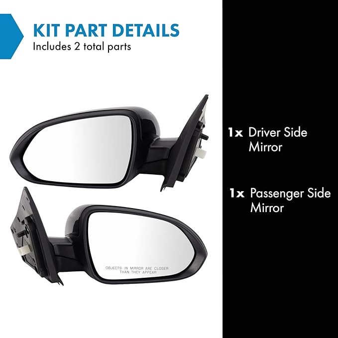 TRQ Driver and Passenger Side Power Heated Mirror Set Smooth Black Paint to Match Compatible with 2021-2023 Kia Rio KI1320291