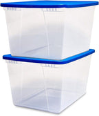 HOMZ 2-Pack Snaplock, Large Clear Plastic Storage Organizer Bins w/Lids, 56 Quart, Blue - Stackable Container Boxes for Bedro