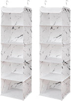 BrilliantJo 5 Shelves Hanging Closet Organizer, 2 Pack Hanging Storage with 6 Side Pockets for Clothes Shoes, 43"x12"x12"(Mar