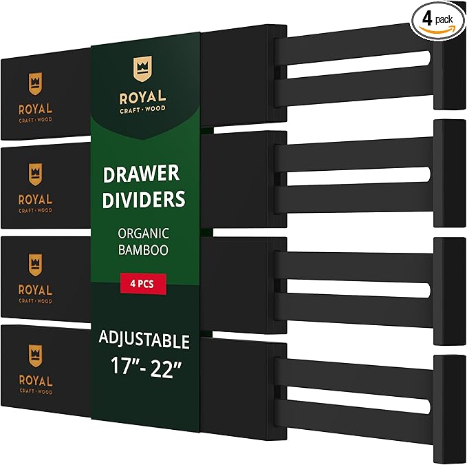 Bamboo Drawer Dividers Organizers, Adjustable Drawer Separator Splitters, 17–22 Inches Expandable Drawer Divider Organizer fo