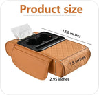 Car Armrest Cushion,5-in-1 Center Console Cover with 2 Storage Bags Cup Holder, Tissue Box Slot, Phone Slot for Sedans, Car Accessories Interior Organizers (Orange)