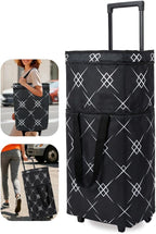 Foldable Rolling Bag, Portable Small Shopping Cart with Wheels, Collapsible Shopping Tote with Stylish Pattern for Market & Grocery Runs–Gift for Women & Seniors, Pro L, Black