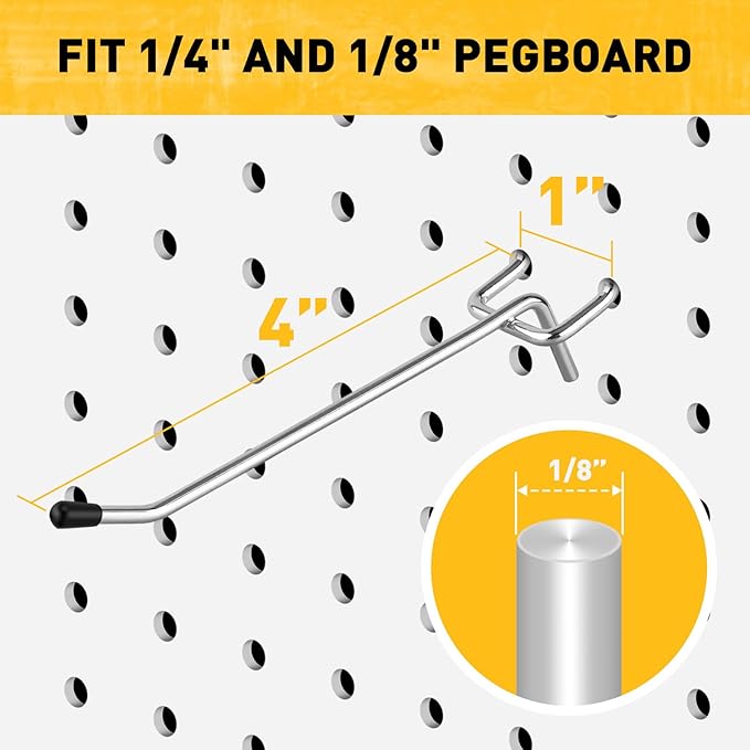 ELEAD 55-Piece 4 Inch Pegboard Hooks, Heavy Duty Peg Board Organizer Accessories, Peg Board Tool Hangers Fit for 1/4" and 1/8