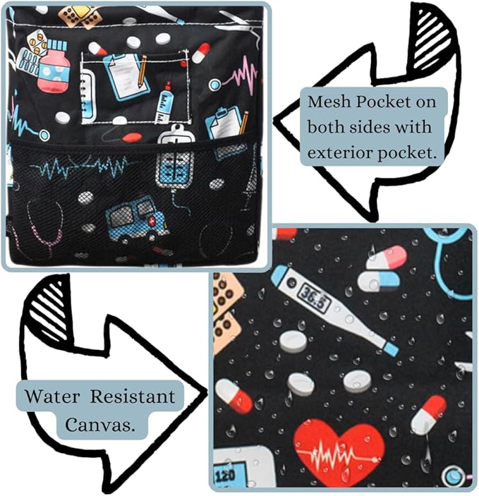 NGIL Extra Large Utility Tote Reusable Grocery Bag Oversized Collapsible for Groceries, Storage, Picnic, Beach (Nurse Print-Black)
