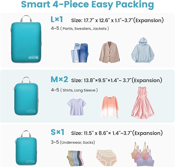 Cambond Compression Packing Cubes for Travel - Lightweight Expandable Travel Bags Luggage Organizers Travel Essentials Compre