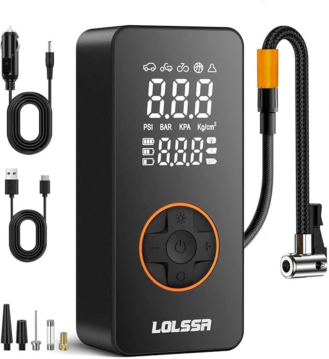 Tire Inflator Portable Air Compressor-Super Compact Air Pump 150PSI, Cordless Electric Tire Pump for Car, Motorcycle, Bike, Ball, with Tire Gauge Pressure, Dual-Use Type (Large Screen)