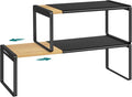 SONGMICS HOME Spice Racks, Expandable Cupboard Shelf Orgnizers, Kitchen Counter Shelves, Bamboo and Metal, Space-Saving Shelv