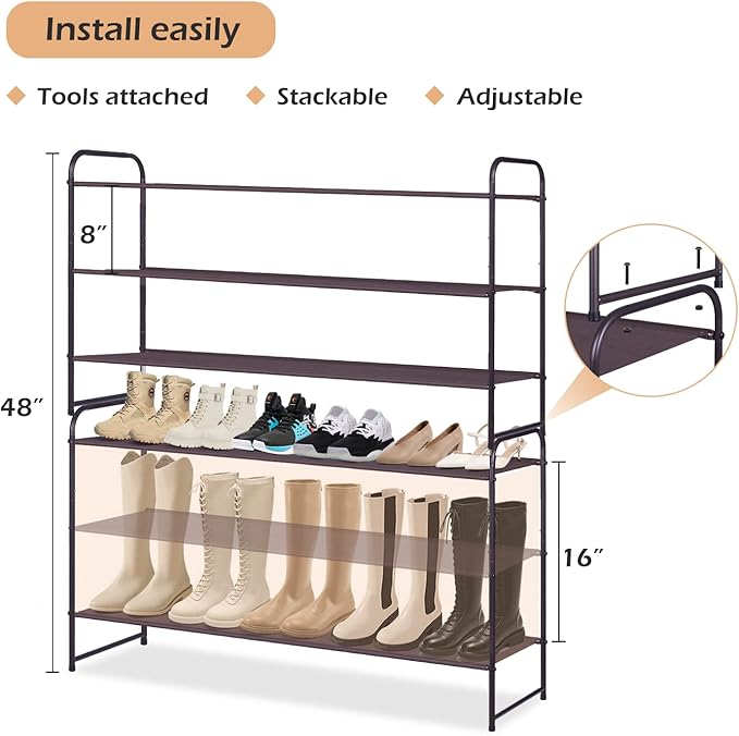 MISSLO Long 3 Tier Shoe Rack for Closet Shoe Organizer Storage Stackable Wide Shoe Shelf Holds 24 Pairs of Men Sneakers, Wome