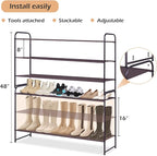 MISSLO Long 3 Tier Shoe Rack for Closet Shoe Organizer Storage Stackable Wide Shoe Shelf Holds 24 Pairs of Men Sneakers, Wome