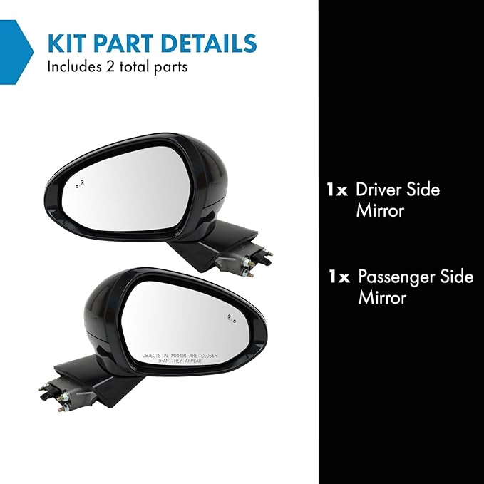 TRQ Driver and Passenger Side Power Heated Mirror Set Smooth Black Without Memory Compatible with 2021-2024 Kia K5