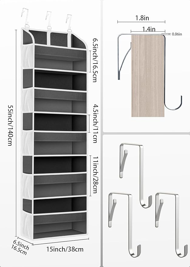 TAHAVICE 1 Pack Over The Door Organizer Storage, Hanging Organizer Closet with 5 Large Pockets 10 Mesh Pockets, 44 lbs Weight