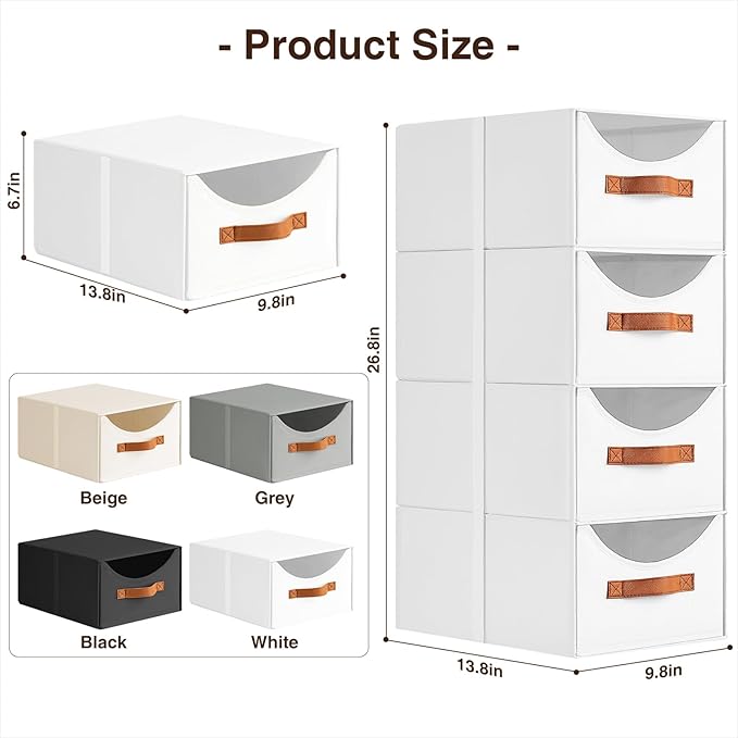 Homsorout Stackable Storage Drawers - Collapsible Storage Bins with Drawers, 8 Pack Closet Shelf Organizer Basket, Fabric Pul
