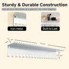 Necklace Jewelry Holder Wall Hanging Organizer Hangers Storage Mounted Shelf with 56 Hooks Tray Display Girls Women Metal Doo