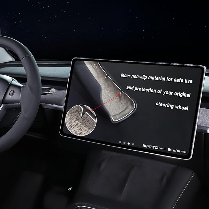 Nappa Leather Steering Wheel Cover for Tesla Model 3 2017-2023 & Model Y 2020-2024, Anti-Slip, Wear-Resistant, High Temperature Resistant (Flat Black)