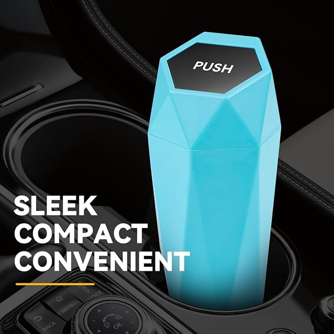 Auto Dynasty Car Trash Can with Lid, Blue Car Garbage Can Cup Holder for Interior, 1 Pack Mini Leakproof Garbage Can with 15Pcs Trash Bags, Multipurpose Storage Organizer for Vehicle Home Office