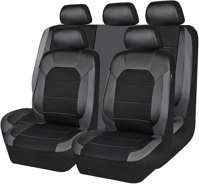 CAR PASS Leather Seat Covers, Automotive Sport Car Seat Cover Super 5mm Composite Sponge Inside, Airbag Compatible Universal 
