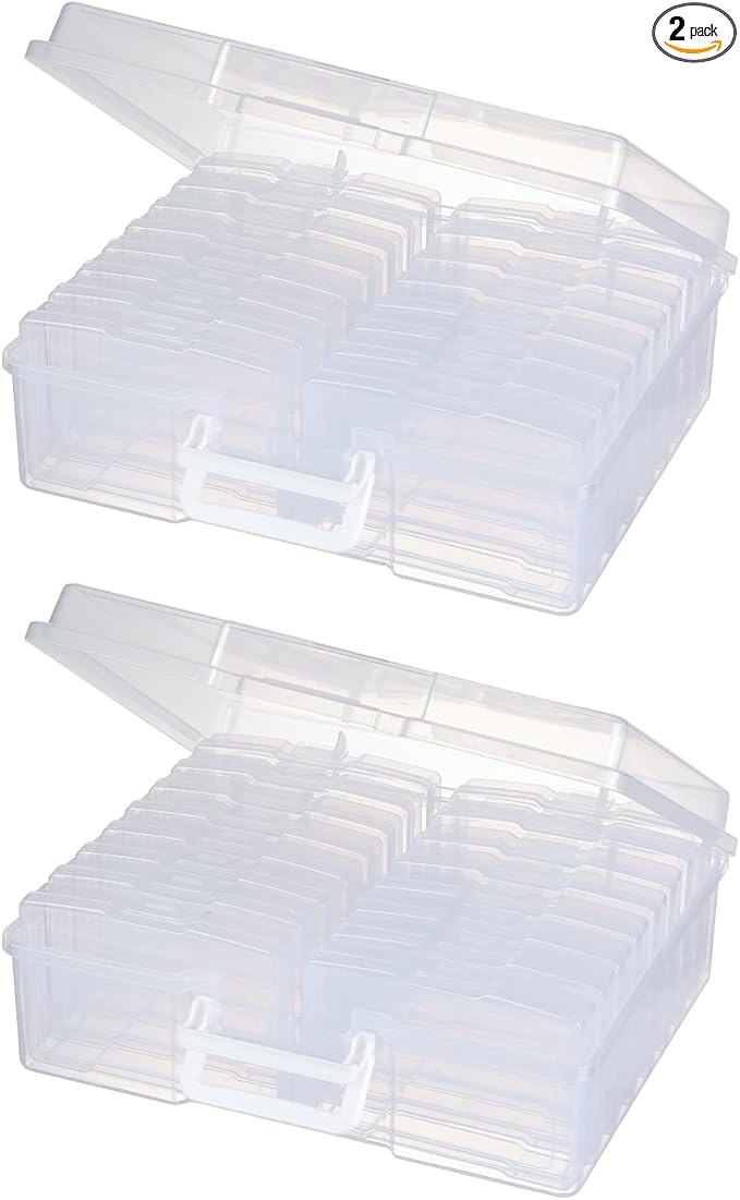 novelinks Transparent 4" x 6" Photo Cases and Clear Craft Keeper with Handle, 16 Inner Photo Organizers & Photo Storage Box, 