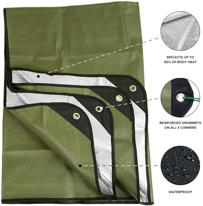 Arcturus Insulated Tarp, Reusable Heavy Duty Thermal Survival Blanket – 60x82in, Reflects 90% Body Heat, Waterproof, Windproo