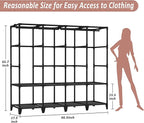Wardrobe Closet, Quick and Easy Assembly, Gray Large Capacity Portable Closet with 4 Hanging Rods 8 Storage Shelves and 8 Sid
