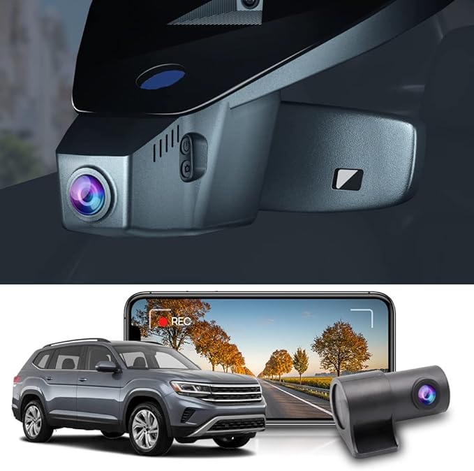 Fitcamx Front 4K+Rear 1080P Dash Cam Adapts for Volkswagen Atlas 2018-2026 (Model B/Broad Rear Cover) & Cross Sport 2020-2026
