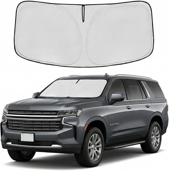Windshield Sun Shade for Chevy/Chevrolet Suburban 2021-2024 2025 2026 Sunshade Front Window Shade Custom Fit Suburban Accessories Sun Visor Foldable Shade Blocks UV Rays Accessories