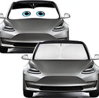 Gven Windshield Sun Shade for Tesla Model Y/3 Accessories 2025 Car Front Window Shade 100% Blackout Dual-Sided UV Protection (Black Eyes)