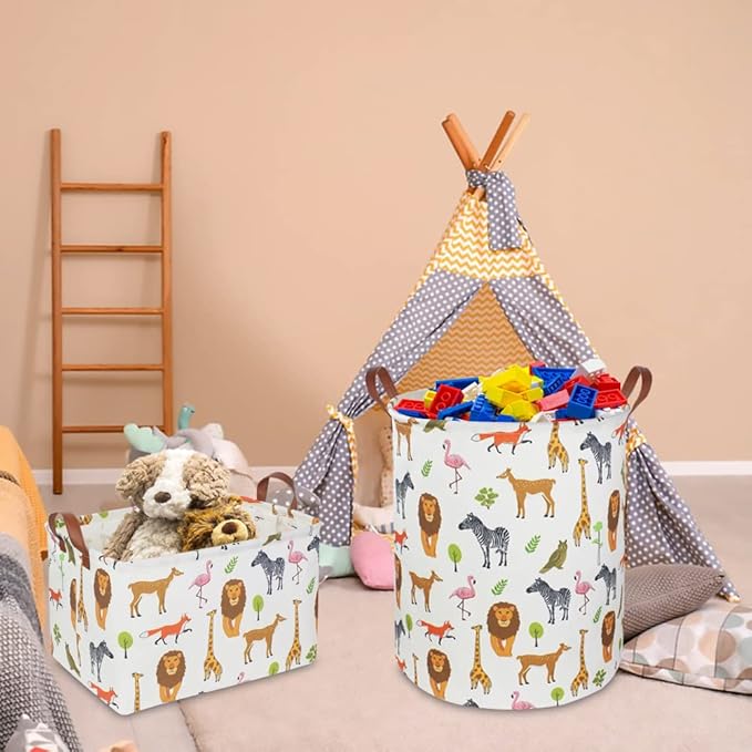 CLOCOR Kids Laundry Basket,Nursery Baby Hamper,Toy Storage Bin with handles for Boys and Girls,Safari Room Decor,Waterproof S