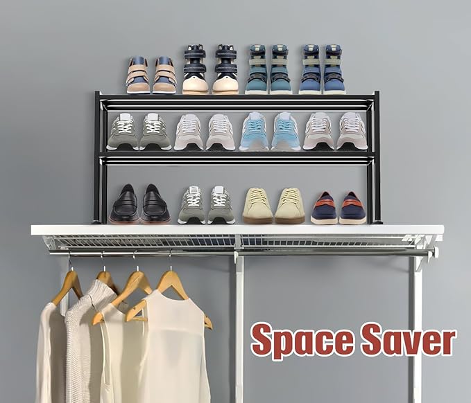 KEETDY Heavy Duty Shoe Rack for Closet Entryway, Stackable Shoe Organizer for Small Space Metal Shoe Rack Shelf Storage for B
