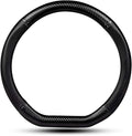 Car Carbon Fiber and Leather D-Shape Steering Wheel Cover, Stylish car Non-Slip Leather car Interior 15 inches Universal Black