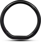 Car Carbon Fiber and Leather D-Shape Steering Wheel Cover, Stylish car Non-Slip Leather car Interior 15 inches Universal Black