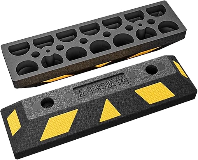 Garage Parking Aid Heavy Duty Vehicle Wheel Stop Rubber Parking Tire Block Parking Stopper for Garage with Reflective Strips
