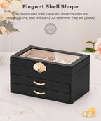 Enthralite Jewelry Box with 2 Drawers: Display Organizer for Earrings Necklaces - Gifts for Girls Women (Black)