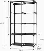 Portable Closet for Hanging Clothes, Portable Wardrobe Closet with Cover, 4 Storage Shelves, 2 Hanging Rods and 8 Side Pocket