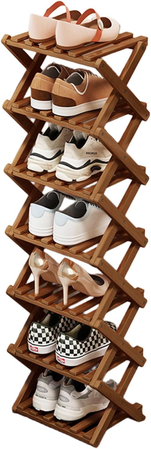 YYW Bamboo Shoe Rack for Entryway, Free Standing Shoe Racks Shelf Closet, Widen Foldable Vertical Shoe Storage Organizer for 