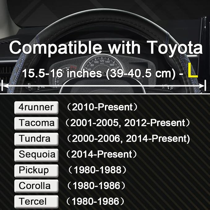 West Llama Customized Auto Car Steering Wheel Cover for Toyota Tacoma,4Runner,Tundra,Sequoia,15.5-16 inch(Diamond Quilted-Bla