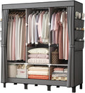 Portable Closet, 51.18" Large Capacity Clothing Storage Organizer with 3 Hanging Rods 6 Shelves 18 Side Pockets, Dustproof St