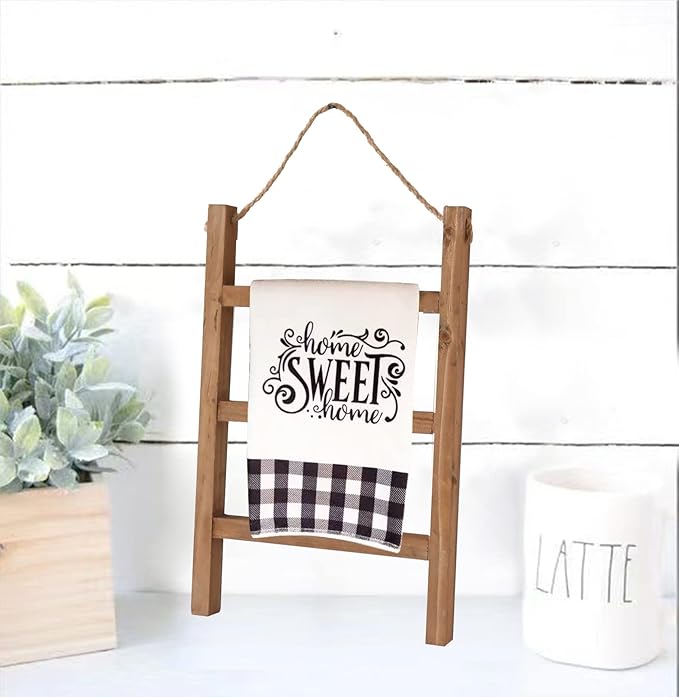 Joy Choice Farmhouse Style 16" Wood Blanket Ladder - 3-Tier Wall Hanging Rack for Living Room, Kitchen, Bathroom (Natural)
