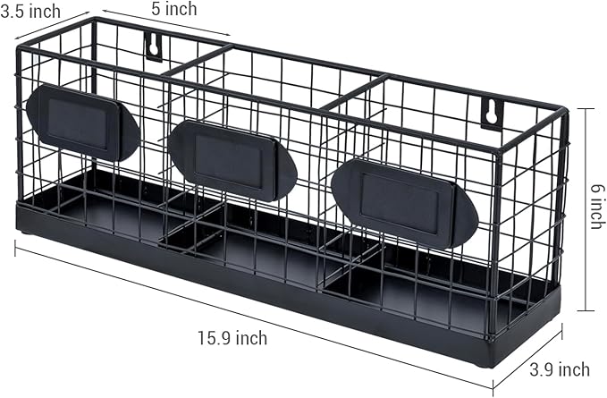 MyGift Wall Mountable Black Metal Utensil Holder Organizer, 15.7" Countertop Kitchen Silverware Flatware Caddy Holder Storage