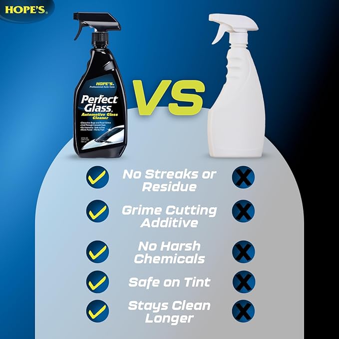 HOPE'S Perfect Glass Automotive Glass Cleaner - Streak-Free, Tint Safe Car Cleaner for Glass, Acrylic, Windows, Mirrors, Wind
