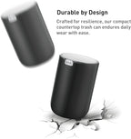 EKO Fandy 0.4 Gal/1.5L Mini Tabletop Trash Bin with Swing-Lid, Desktop Trash Can for Bathroom Countertop, Vanity, Coffee or Office, Small Garbage Bin (Black)