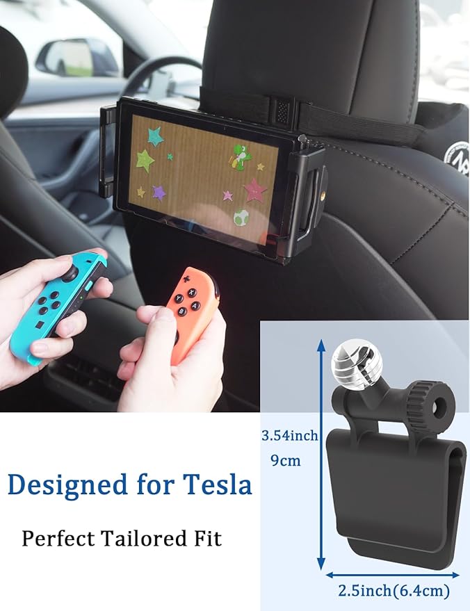 Headrest Tablet Holder for Tesla Model 3/Y/S/X [Up to 15.6"][Large Clamp] Road Trip Essentials, Backseat iPad Mount for Thick Cases, Fits 5.5-15.6" iPad Pro/Air/Mini, Galaxy Tab, Fire Tablets