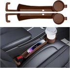 2PCS Car Seat Gap Filler, Soft Carbon Fiber Vehicle Between Seat and Console Organizer with Cup Holder, Prevent Falling Automotive Interior Chair Gap Plug, Universal Fit (Brown)