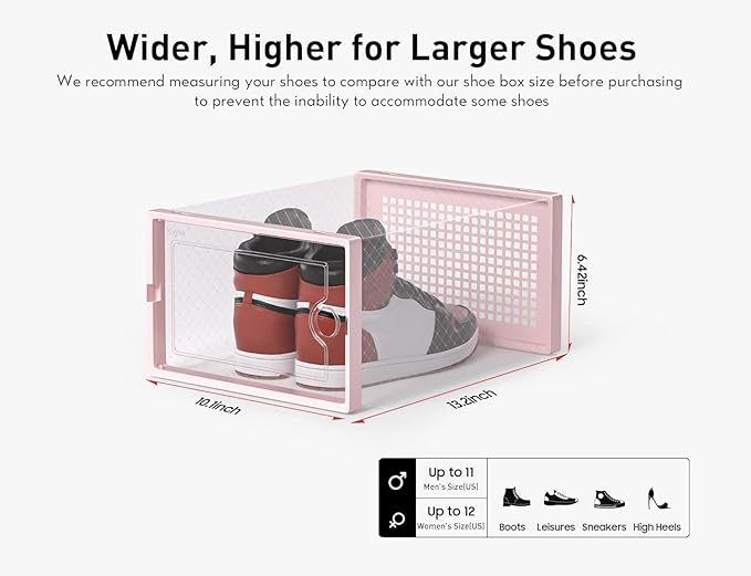 Kuject X-Large Shoe Storage Boxes Organizers Clear Plastic Stackable 12 Pack, Shoe Rack & Holder Substitute, Sneaker Containe