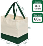 Reusable Grocery Bags Heavy Duty, 8.3 gal Foldable Large Canvas Tote Bag with Handles, Holds 60 lbs Canvas Shopping Bags, 1 Pack（Retro Green）