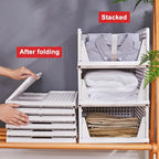 yazi Stackable Storage Bins,8 Pack Foldable Plastic Wardrobe Clothes Organizer Drawer Shelf Storage Basket Container Plastic 