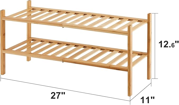 viewcare 2-Tier Bamboo Shoe Rack for Entryway, Bamboo Wood Shoe Organizer for Hallway Closet, Free Standing Shoe Racks for In