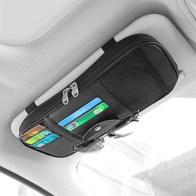 Car Sun Visor Organizer, Auto Interior Accessories Pocket Organizer - Car Truck SUV Storage Pouch Holder, with Multi-Pocket Net Zipper (Black)