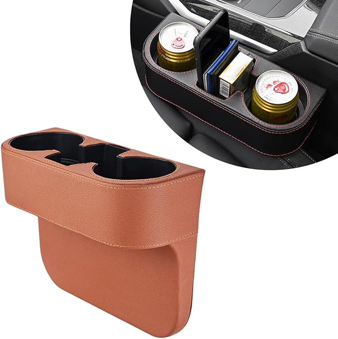 DXNQ Car Cup Holder Gap Filler Organizer, Multifunctional Auto Front Console Gap Filler with Cup Holder, Leather Extra Cup Ho